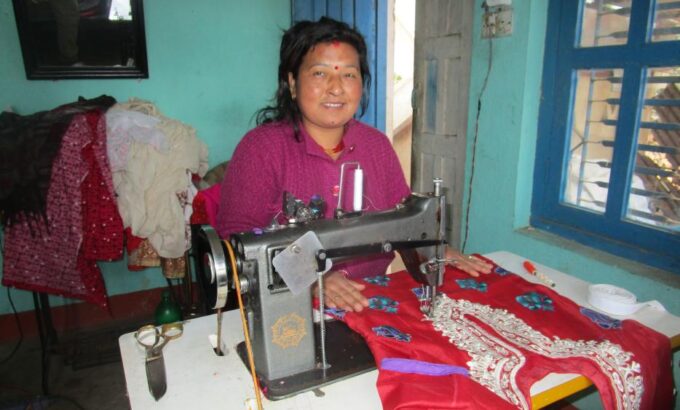 Sunita Dahal at her working station inside her home